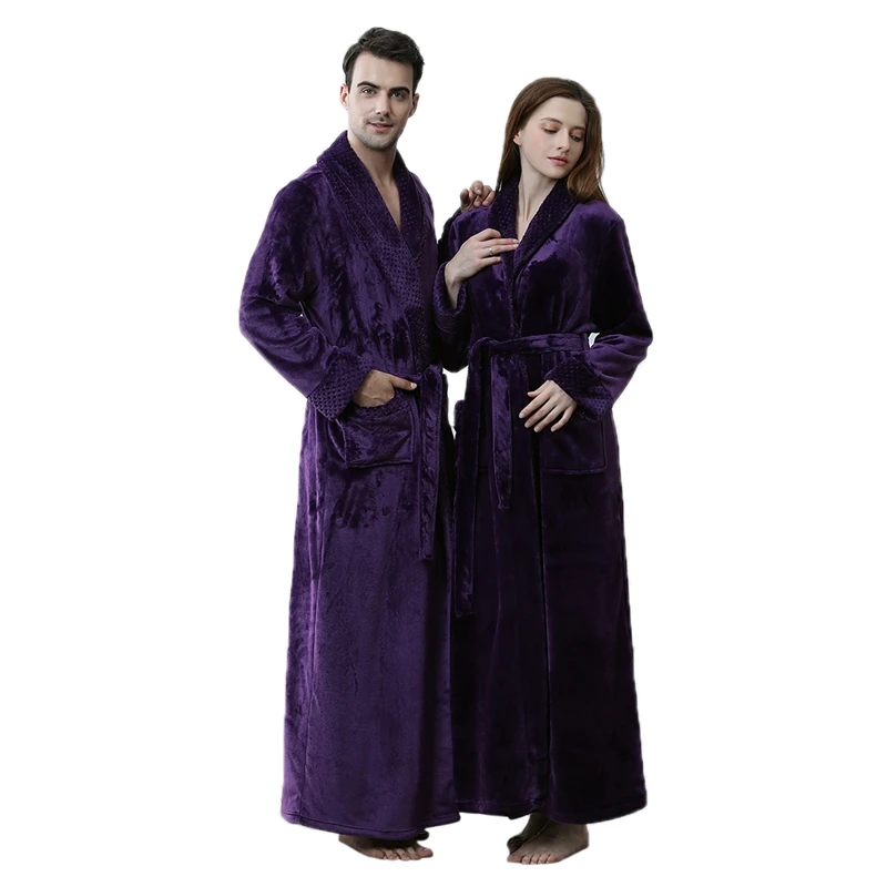 Зимний толстый банный халат для женщин и мужчин, фланелевый кимоно, халат для влюбленных пар, ночная рубашка, халат для невесты и подружки невесты, длинный халат размера плюс