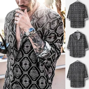 

Men Shirt рубашка мужская футболка мужская Autumn Loose Casual Daily Leopard Print Print Long Sleeve Shirt Top Blouse Free Ship