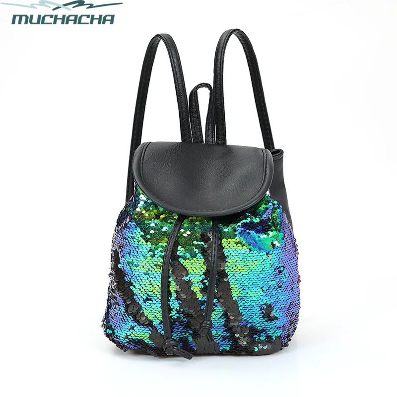 

Dropshipping Fashion PU Sequins Mini Backpack Small School Student Drawstring Casual Daypack Purse Girl Rucksack Backpack