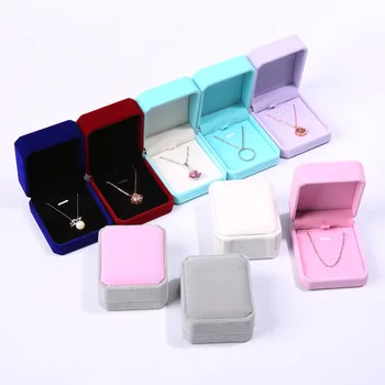 

High Quality Velvet Jewelry Set Box Necklace Gift For Wedding Engagement Party Boxes Cases Display Red Pink Blue Grey Color