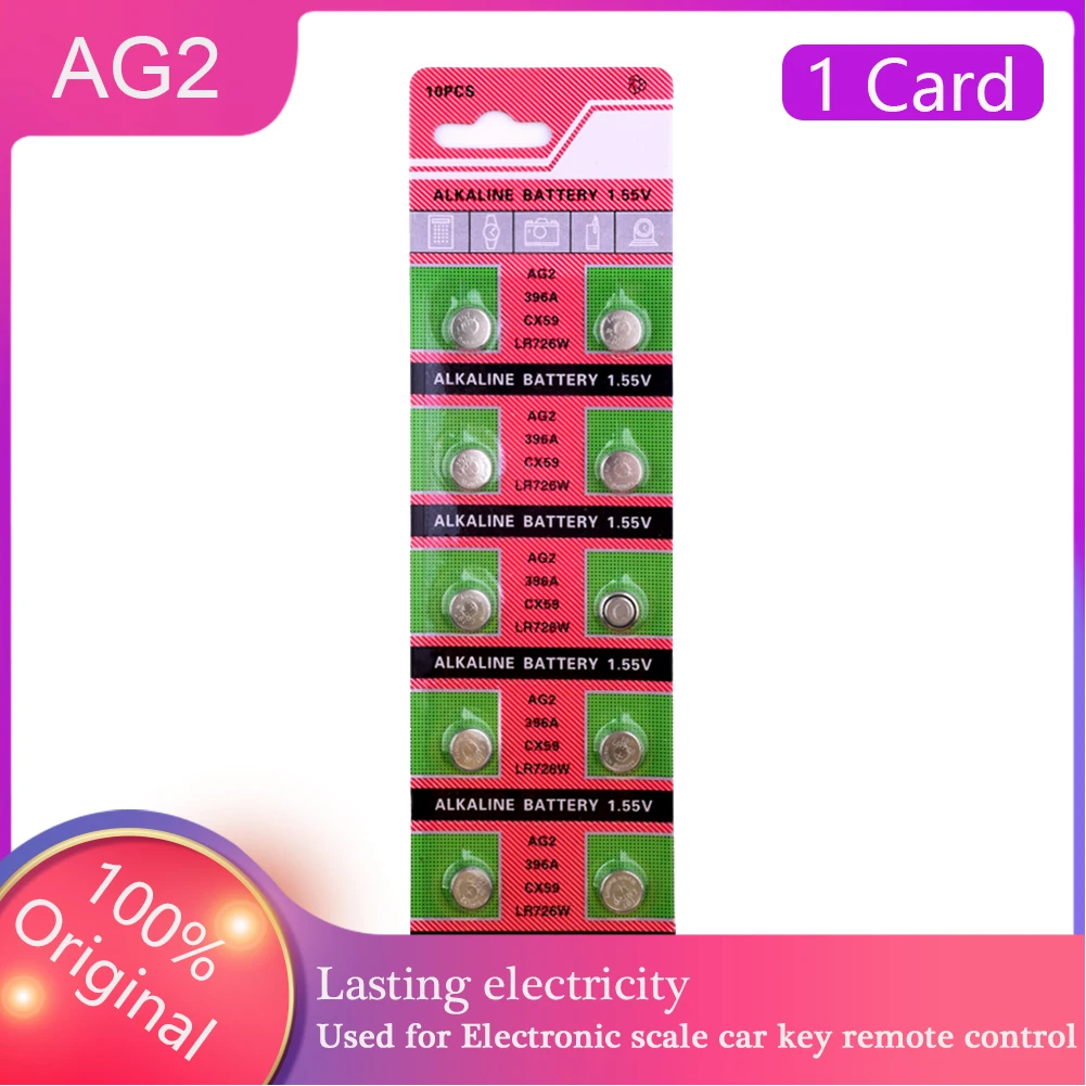YCDC 10 uds/1 de la tarjeta de botón AG2 nuevo 1,5 V pilas alcalinas LR726 RW411 AG2 S30 S726E pila de moneda baterías para relojes de juguete remoto