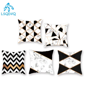 

Decorative Throw Pillows Case Gold Marble Geometric White Black Polyester Sofa Cushion Cover for Home Living Room Decoration