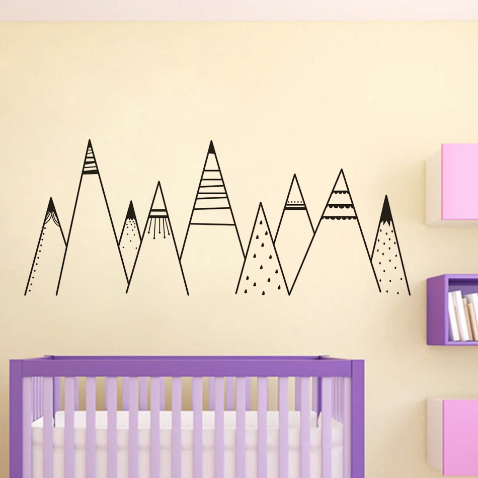 Simple Patterned Mountains Wall Decal  Nursery Woodland Theme Kids Room Decor Cute Tribal Mountain Vinyl Wall Stickers