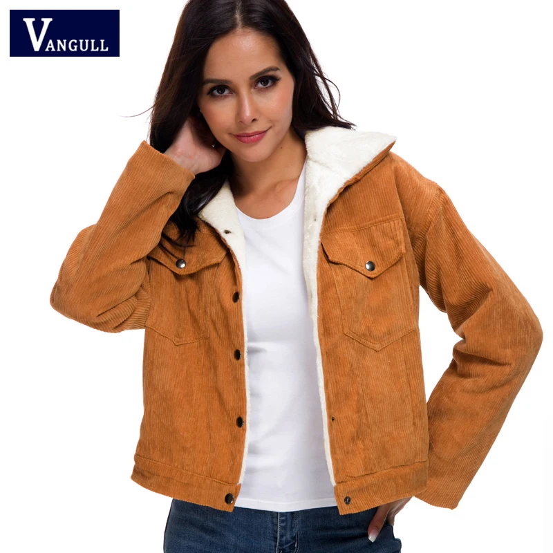 buy Vangull 2019 Women Thick Corduroy Jacket Autumn Winter New Lambs Wool Jackets Ladies Cute Outerwear