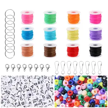 

12 Color Gimp Bracelet Cord Plastic Lacing Cord Set With Beads Lobster Buckles Key Chain Rings For DIY Craft Jewelry Making