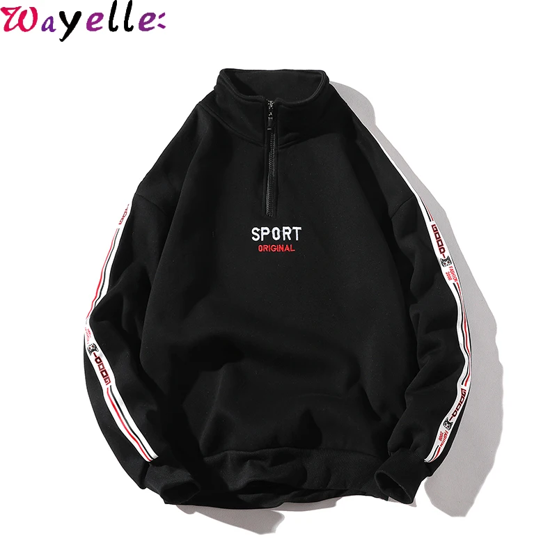 

Men Fleece Jacket Autumn/Winter New Hip-Hop Zipper Design Embroidery Sweatshirt Streetwear Men Cotton Retro Pullover Tracksuit