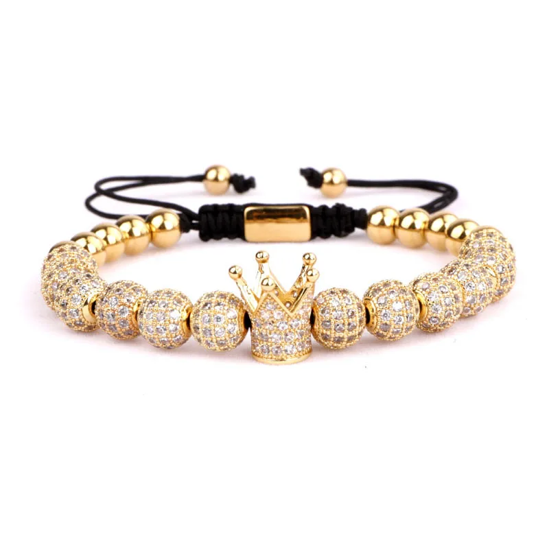 High Quality Luxury Men Women Jewelry Bracelet 8mm CZ Micro Pave Ball Crown Adjustable Beads Bracelet - Image 5