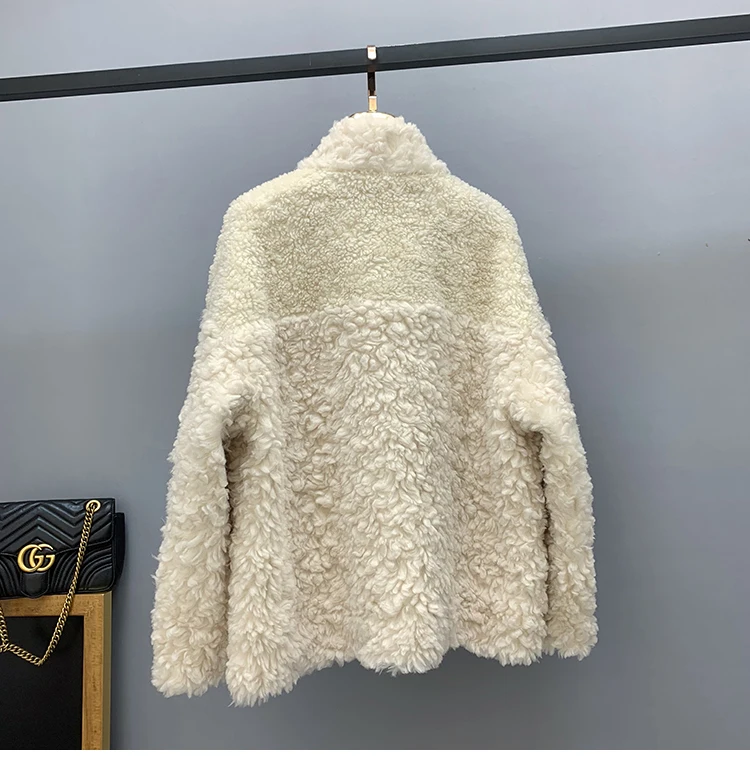 Sheep Sheared Jackets Winter Women Female Real Lamb Fur Single Breasted Coat New Calorie Roll Stand Collar Streetwear