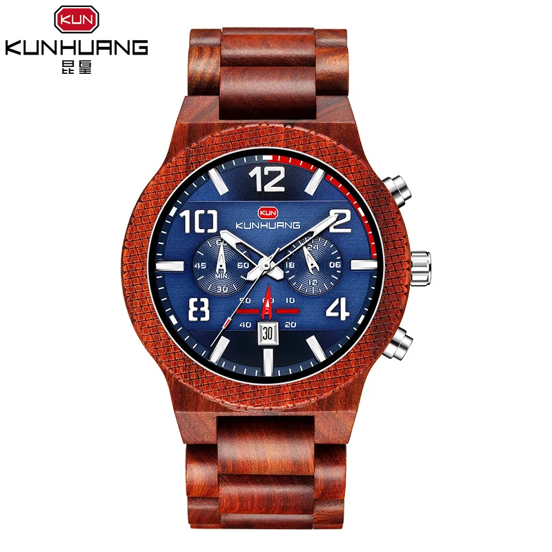 Wooden Sport Fashion Men Watch Top Quality Chronograph Quartz Watches Clock Wooden  Watch JD-RD1015