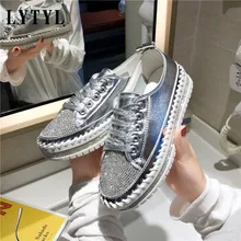 Женская обувь на плоской подошве со стразами; коллекция года; сезон осень; модная женская повседневная обувь на шнуровке; удобные кроссовки на платформе с круглым носком; Z-17