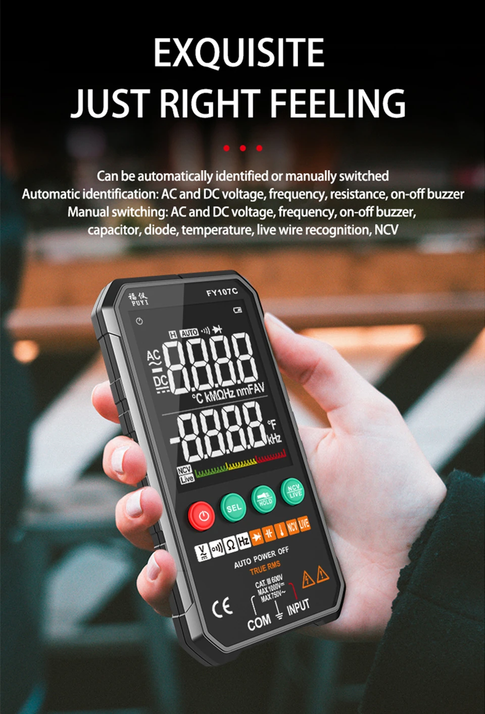 FY107C/FY107B 6000 Counts Digital Multimeter True RMS AC DC NCV