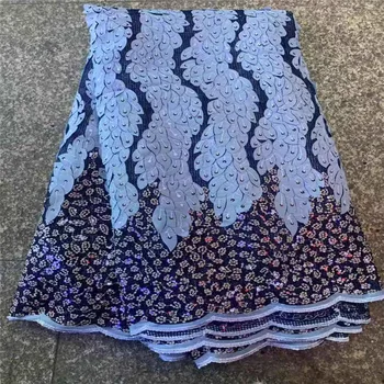 

2020 Wedding African Lace Fabric with White purple glitter sequins high quality Nigerian Lace Fabric with sequins sequin fabric