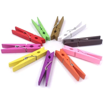 

3-Inch Large Natural Colorful Wooden Clothespins, Set of 50 Pins, Assorted Colors