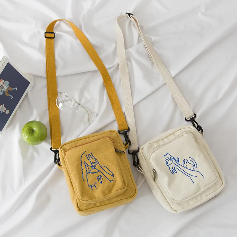

Cute Mini Canvas Handbags Women New Fashion Female Zipper Embroidery Crossbody Bag Shoulder Bags Messenger Bags