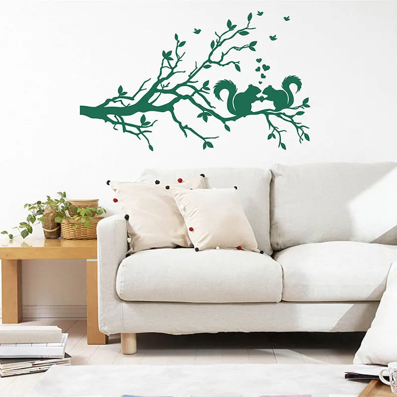 Наклейки на стену с изображением дерева цветочные узоры для птиц белок виниловые