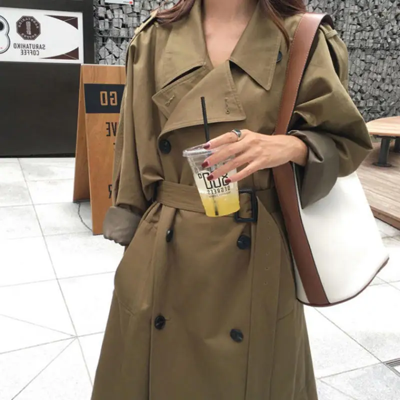 Army green Coat Тренч Женская одежда Элегантная Повседневная ветровка женский свободный Тренч длинный рукав Женский Тренч пальто Abrigo Mujer Q1951 - Цвет: Army green Coat
