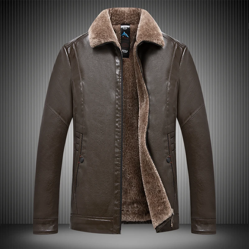 Зимняя новая кожаная мужская куртка большого размера 5XL шерстяная кожаная куртка с подкладкой Мужская искусственная кожа Материал толстый теплый мех одно кожаное пальто