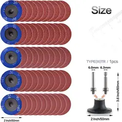50Pcs Malentendu 2 pouces roloc disques à changement rapide, A/O Disques de Ponçage avec 1/4 ", Support pour Meuleuse de Préparation de Surface Bande Moudre 