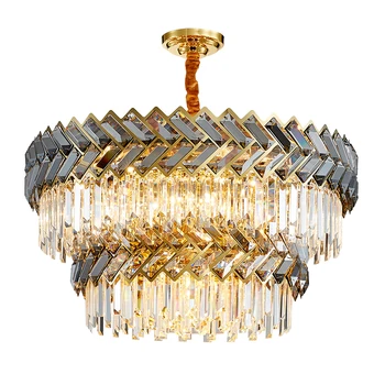 

New Modern LED Chandelier Lighting round Smoky grey crystal hanging lamp for living room luxury home decor light fixture