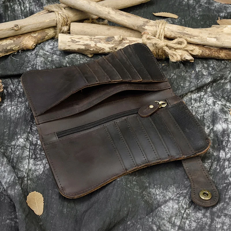 Men's Vintage Crazy Horse Leather Chain Wallet Genuine