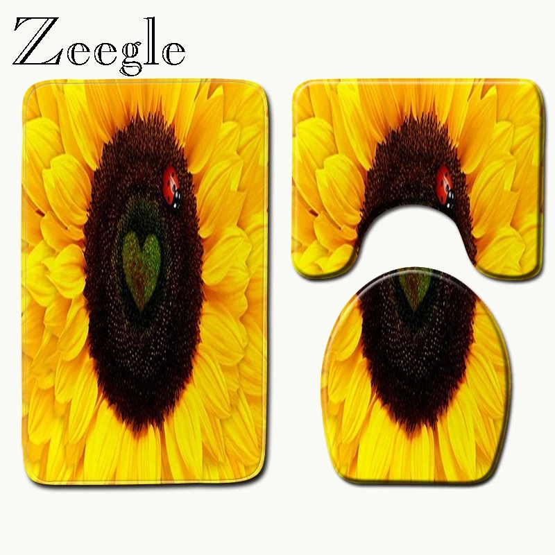 Zeegle 3 шт./компл. Ванная комната Комплект ковриков для напечатаная Туалетная коврики Нескользящие домашние тапочки из мягкого Ванная комната ковролин для душа и ванной коврик подкладка под стиральную машину