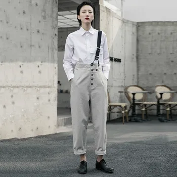

simple High Waist Geay Button Split Joint Leisure Trousers Overalls New Loose Fit Pants Women Fashion Spring Autumn 2020 1R5860