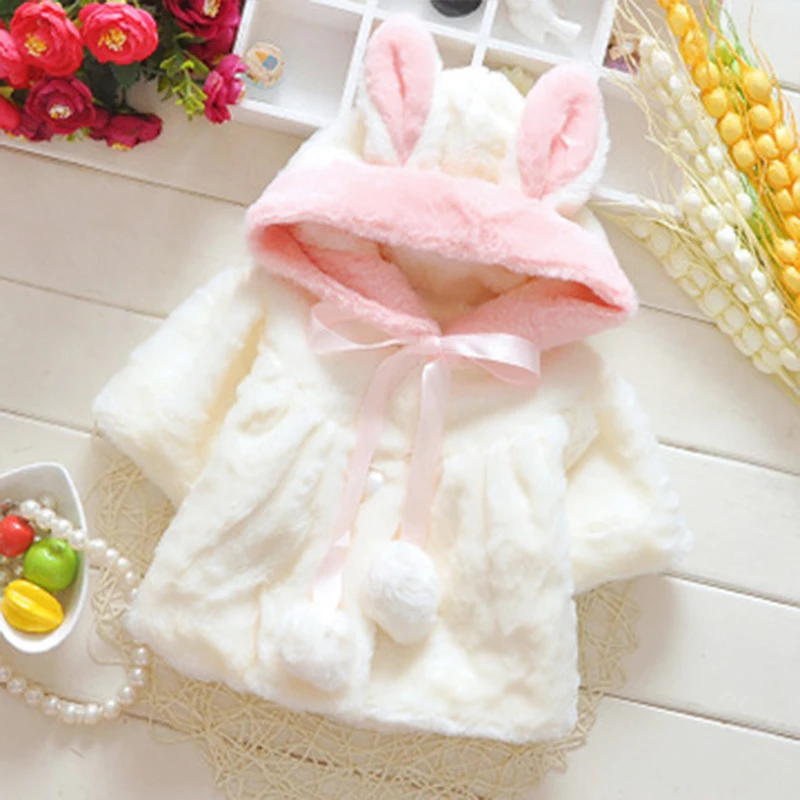 Thicken Baby Winter Coat Toddlers Girls Rabbit Ear Shape Warm Cloak