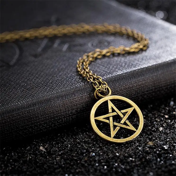 Мода пентаграмма, Пентакль ожерелье солнце злой мощный брелок Lucifer сатана логотип серебряные украшения из сериала Сверхъестественное для мужчин и женщин - Окраска металла: gold