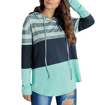 

Women Color Block Striped Drawstring Hooded Long Sleeve Pullover Sweatshirt