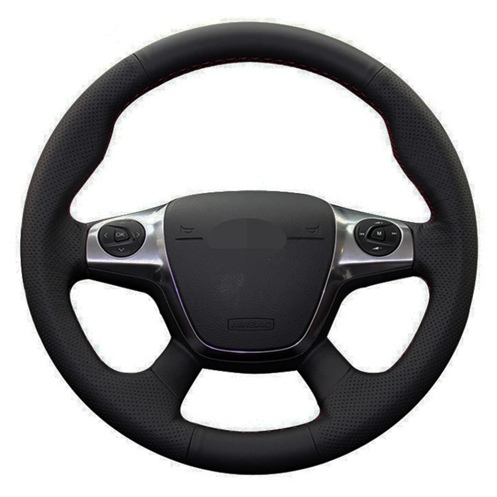 Black Car Steering Wheel Cover Hand stitched Soft Genuine Leather For