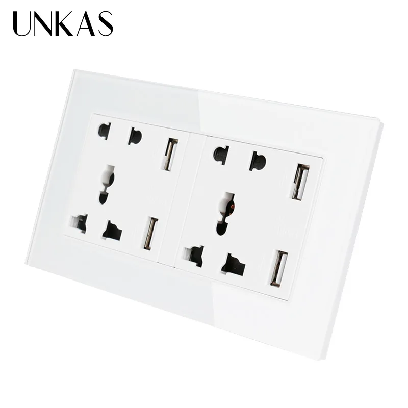 Najtaniej UNKAS gniazdo ścienne podwójny uniwersalny 5 otwór listwa sieciowa z 4 USB inteligentny indukcyjny port ładowarki dla szkło hartowane Panel