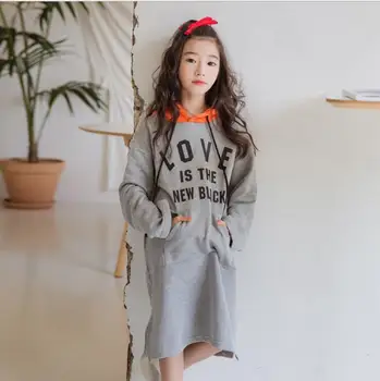 

big girl dresses 2019 Autumn winter girl hooded dress fashion high-grade kids cotton Letter long sleeve dress