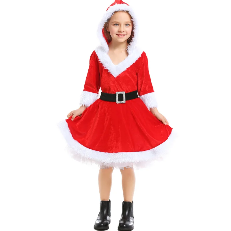 Christmas Children Clothing Set New Santa Claus Cosplay Suit Red Warm New Year's Costumes for Girls