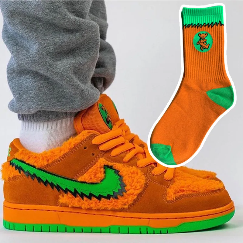 Vintages Style Crew Socks Grateful Bears Original Dunk Dancing Bear Sb Green Yellow Orange Blue Street Fashion SBs Deadhead GD