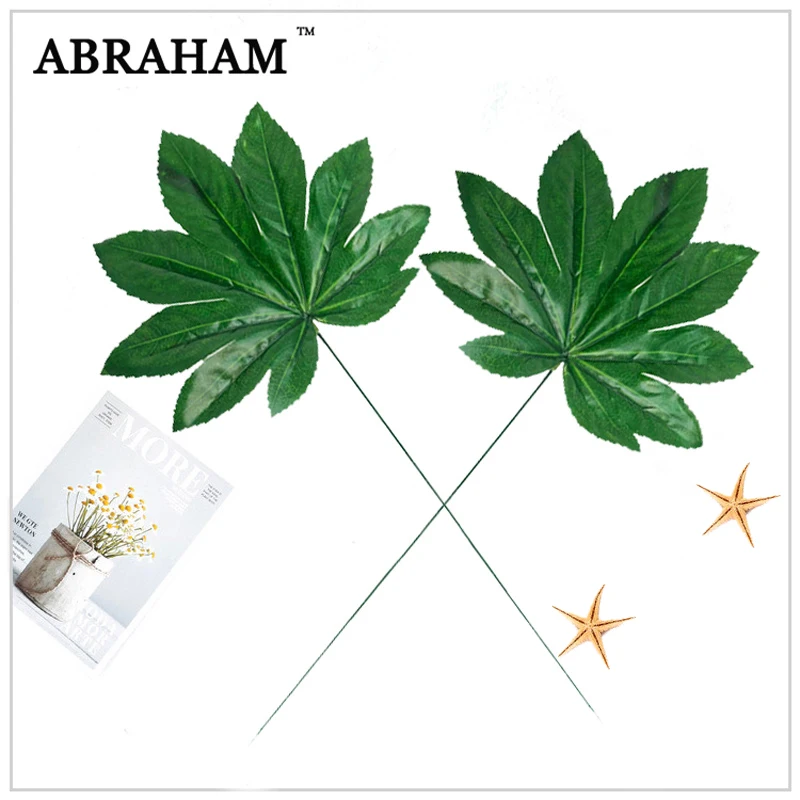 

52cm Tropcial Monstera Artificial Tree Branch Plastic Green Plants Real Touch Leaves Fake Palm Leafs For Home Wedding Decoration