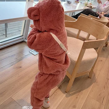 

Girls Sets Autumn Cartoon Long-sleeved Hooded Top + Pants 2-piece Set Of Children Double-sided Fleece Suit New Warm Clothes