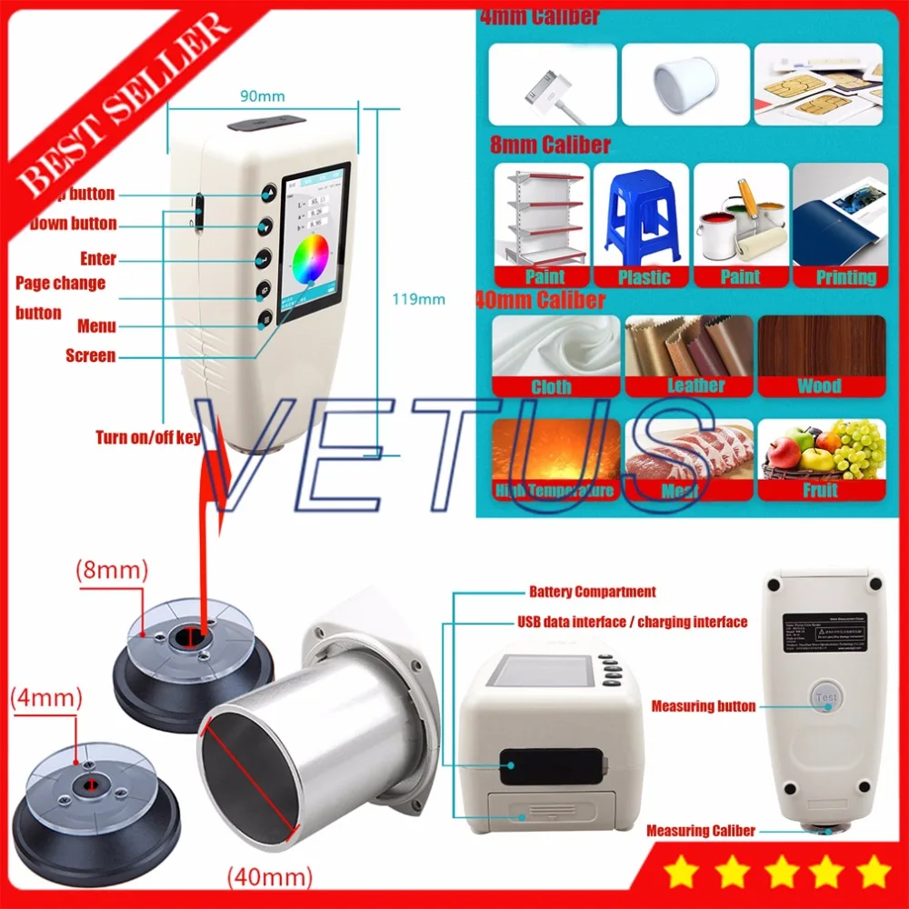 WR18 4 мм/8 мм/40 мм Высокоточный цифровой измеритель цвета с ручной прибор для определения цветов тестер CIELAB CIELCH CIEXYZ sRGB