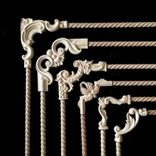 Винтажная Неокрашенная древесина наклейки с резьбой угловая аппликация, рама для домашней мебели настенные двери шкафа декоративные деревянные миниатюрные ремесла