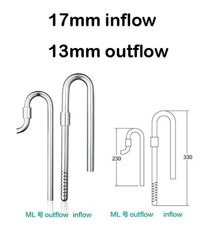 ML 17mm in 13mm out Chihiros Lily струйная труба из нержавеющей стали, водоотвод, резервуар для аквариума, аксессуар для фильтра для аквариума - Цвет: ML 17mm in 13mm out