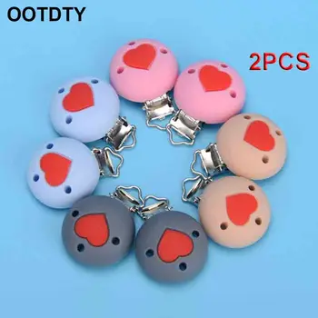 

2Pcs Baby Silicone Pacifier Clip Love Heart DIY Teething Toy Necklace Baby Silicone Teethers Accessories Clip Nipple Clasps