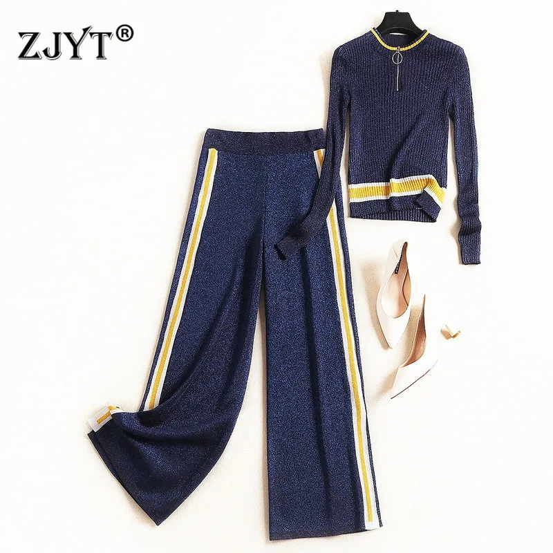 

Top Quality Designer Runway Suit Women's Autumn Winter Long Sleeve Pullover Knit Top and Pants 2Piece Set Female Casual Twinset