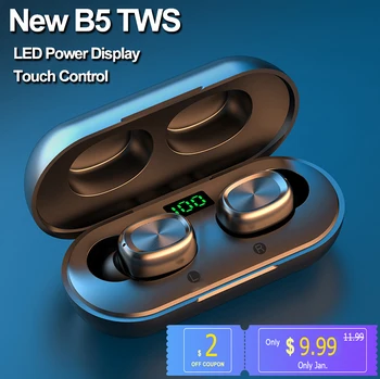 

New B5 tws LED Power Display Bluetooth 5.0 Earphone Wireless Headphones Touch Control Headsets Noise reduction Gaming Earbuds