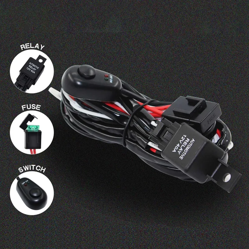 Led Work Light Bar Cable Car Auto Off Road Driving Fog Light Wiring Loom Harness Kit With On/Off Switch 40A Dc12V One Drag Two