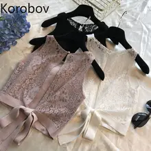 Korobov, Летняя короткая женская майка с разрезом сзади, на шнуровке, с бантом, кружевная вязаная, из кусков, с вырезами, сексуальная женская майка, женские топы 77795