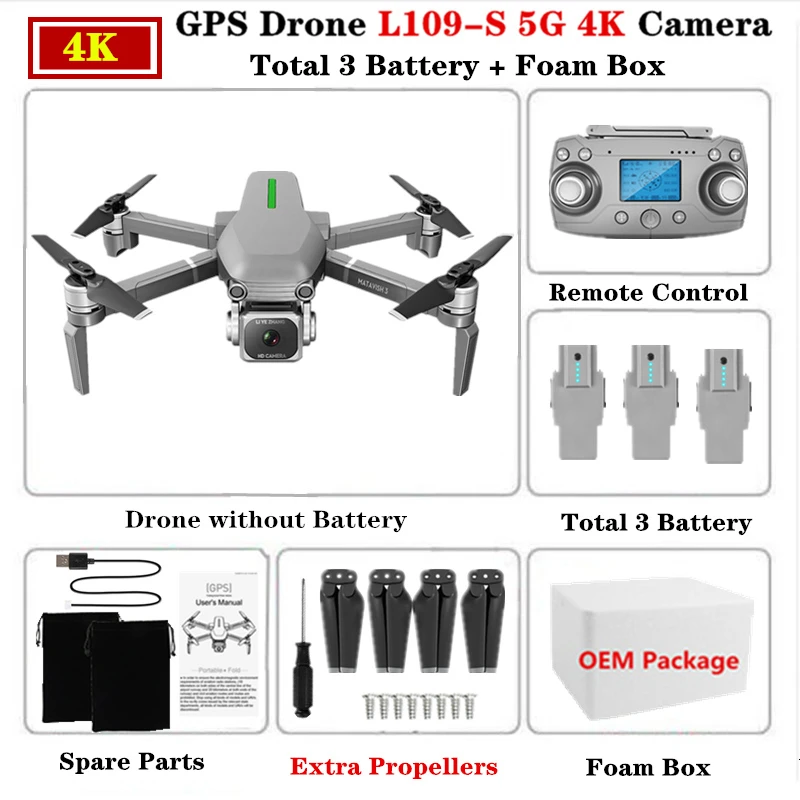 L109S-Foam Box-3 Радиоуправляемый Дрон L109-S gps Профессиональный Квадрокоптер 5G WiFi FPV 4K HD ESC камера бесщеточный вертолет 25 минут время полета VS F11 SG906 - Цвет: L109S-Foam Box-3