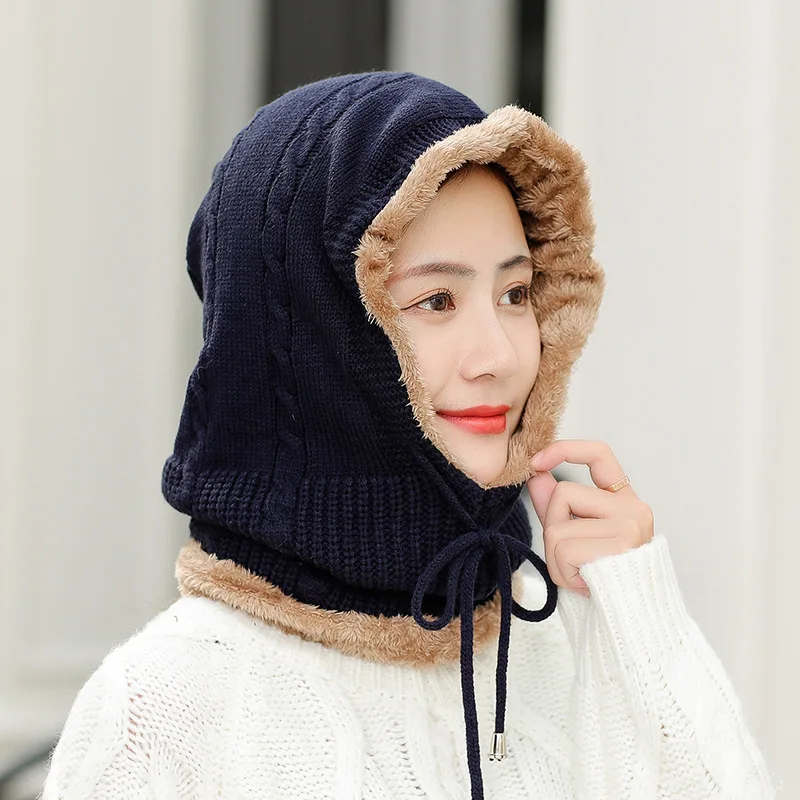 Женские Зимние флисовые теплые шапочки Skullies вязаная шапка для верховой езды Ветрозащитная маска защита ушей Балаклава Верхняя одежда Повседневная шапка и снуд - Цвет: as show