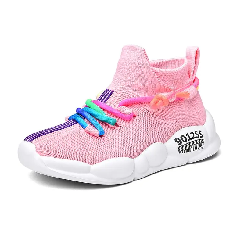 Детская обувь; кроссовки для девочек; Новинка года; дышащие носки; кроссовки для мальчиков; модная разноцветная обувь для девочек; 26-39 - Цвет: Pink