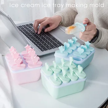 

6 Cell Bear Handle Mould Tray Pan Kitchen 3 Color Ice Cube Molds Popsicle Maker DIY Ice Cream Tools Cooking Tools