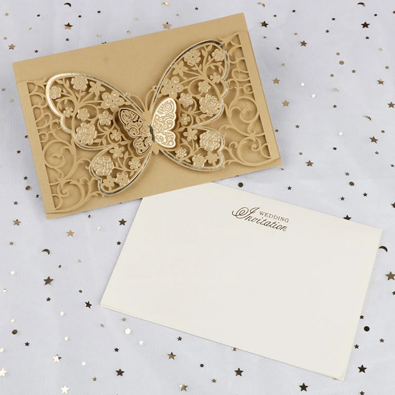50pcs Butterfly Elegant Laser Cut Wedding Invitation Card Business Greeting Card Customized Wedding Decoration Party Supplies