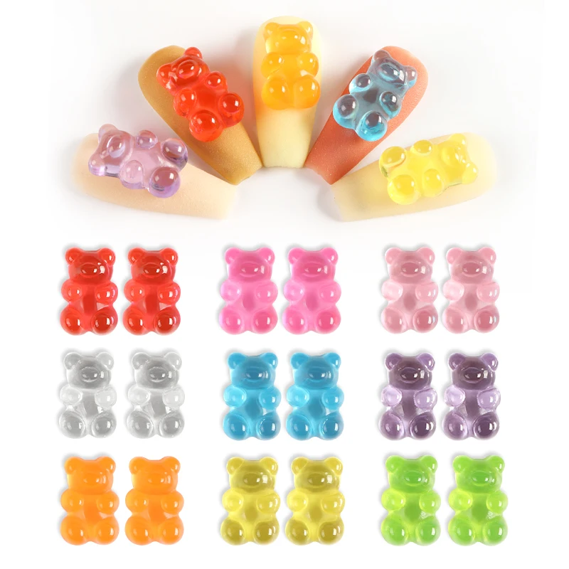 10Pcs/Lot Kawaii Jelly Gummy Bear Nail Art Charms Flower Sweet Mixed Candy  3D Nails Art Decoration Charms Luxury DIY Accessories